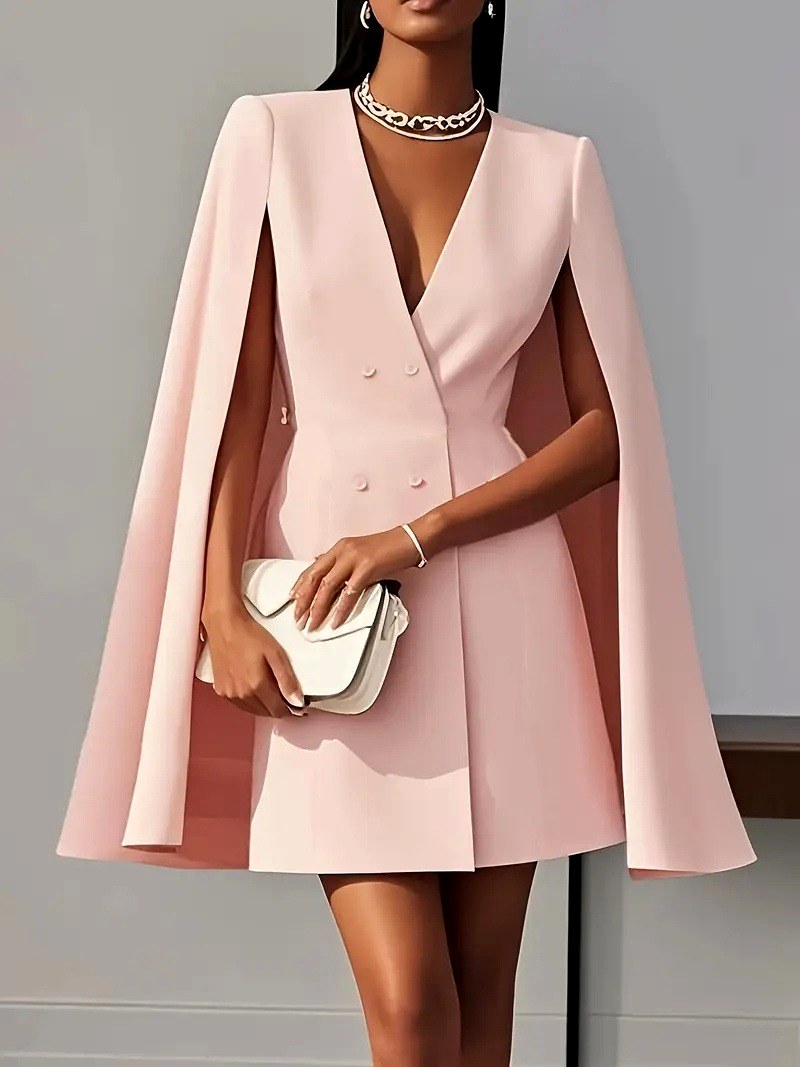 Bella - Women's Double-Breasted Cape Blazer Dress