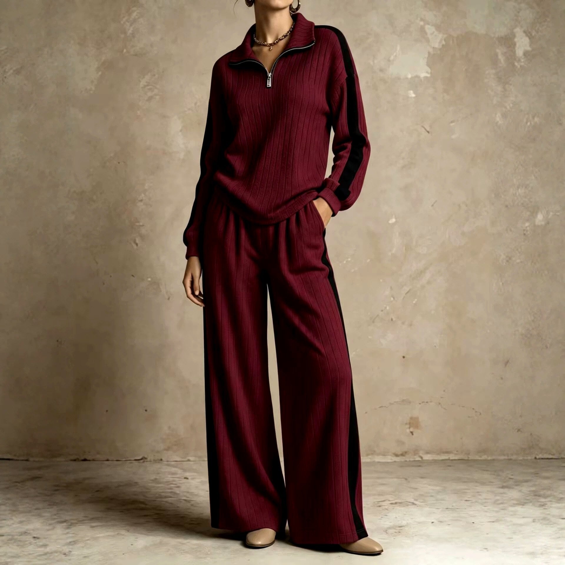 Bianca - Women's Ribbed Half-Zip Matching Set 1