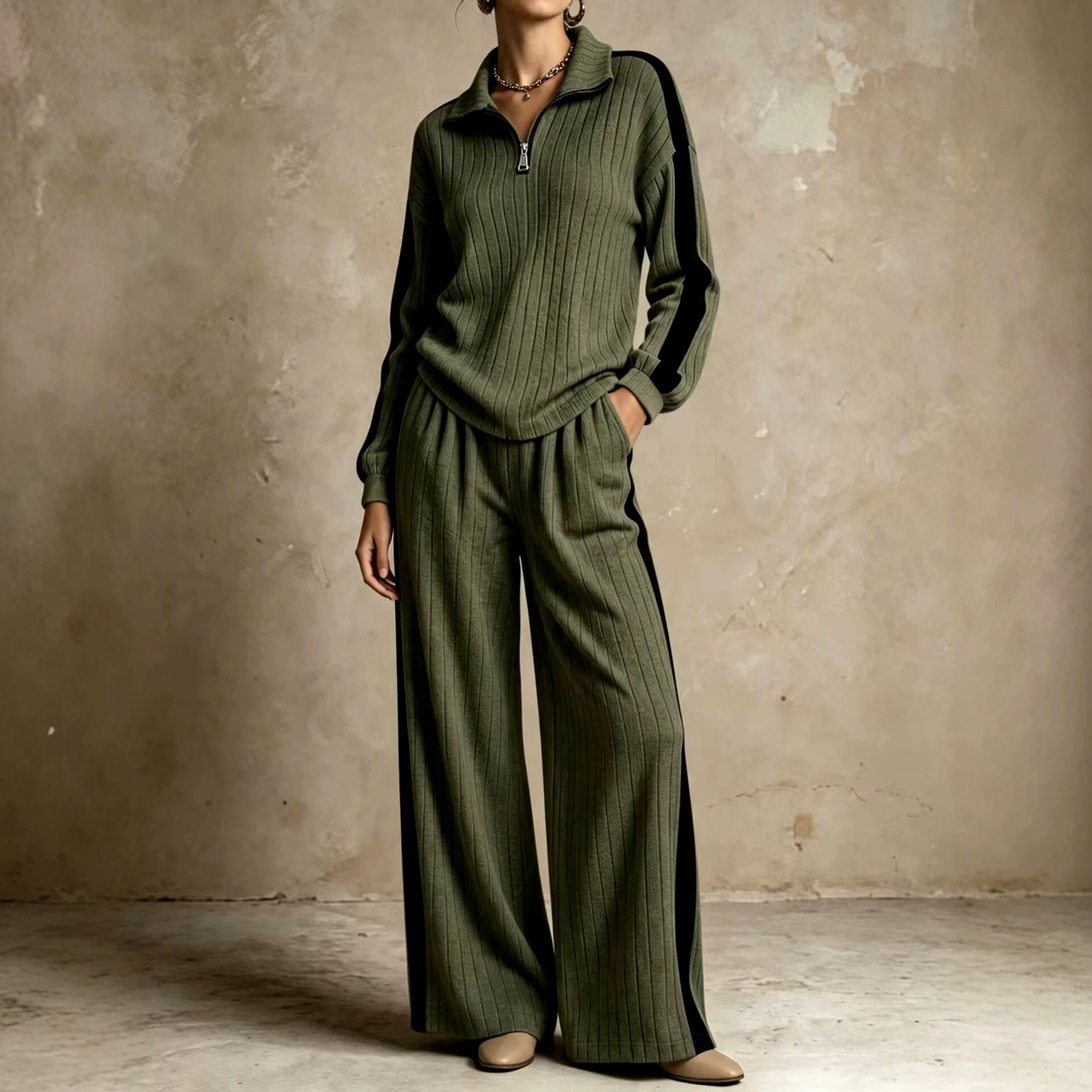Bianca - Women's Ribbed Half-Zip Matching Set 3
