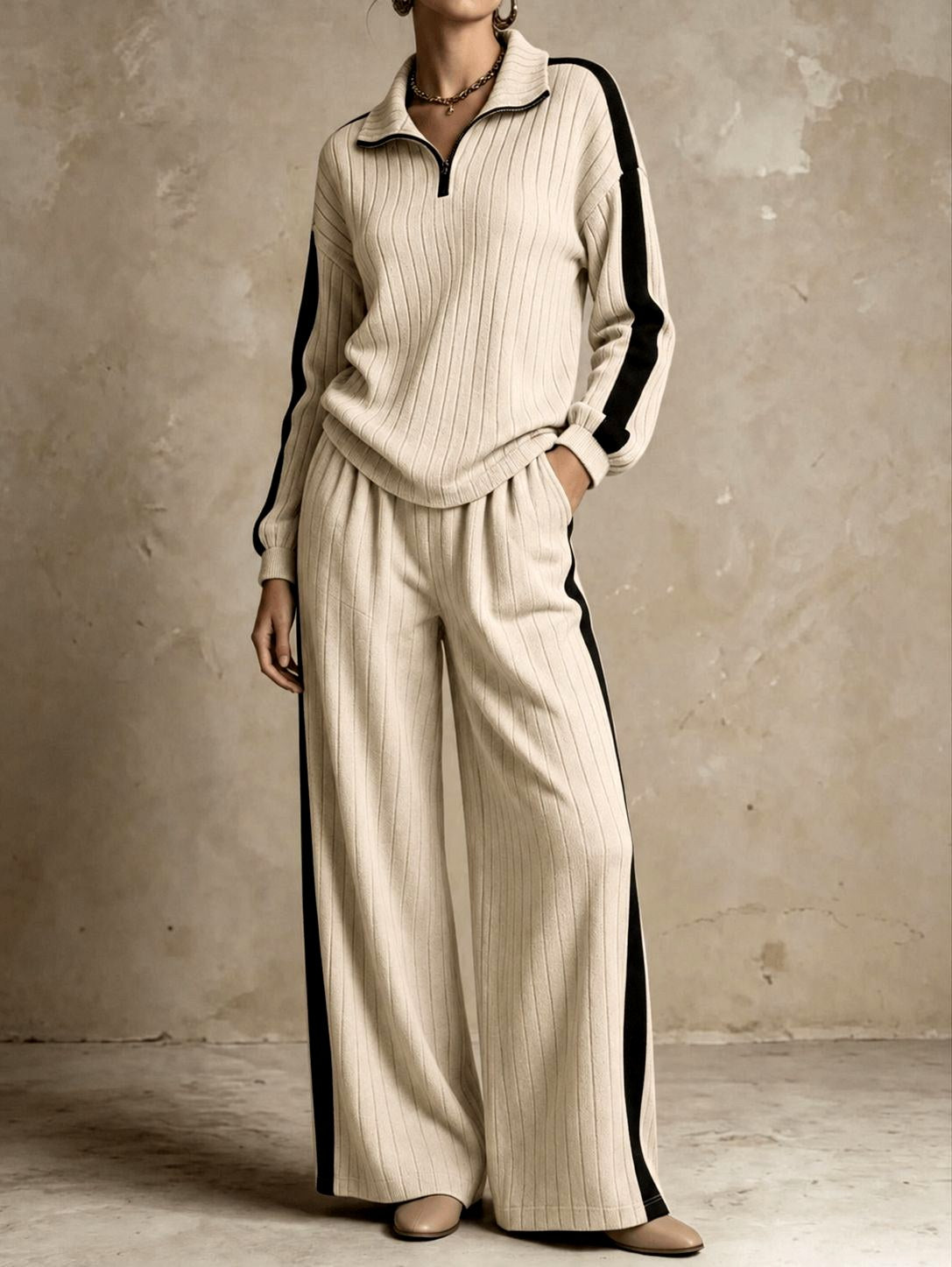 Bianca - Women's Ribbed Half-Zip Matching Set 5