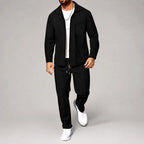 Blake - Men's Waffle Zip-Up Shirt and Straight Leg Pants Set 1