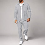 Blake - Men's Waffle Zip-Up Shirt and Straight Leg Pants Set 2