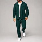 Blake - Men's Waffle Zip-Up Shirt and Straight Leg Pants Set 3