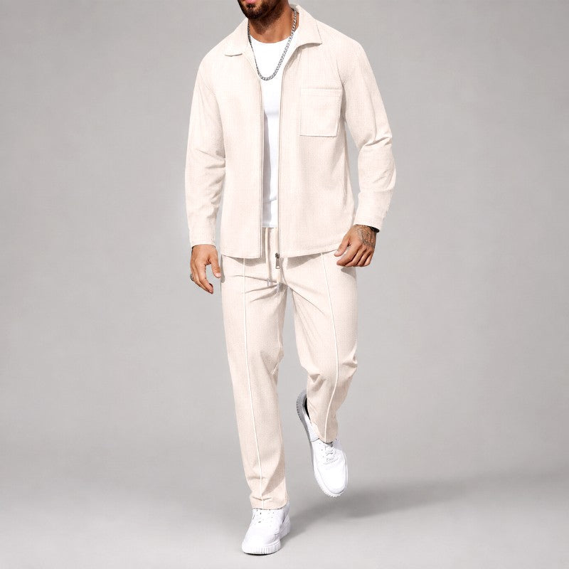 Blake - Men's Waffle Zip-Up Shirt and Straight Leg Pants Set 5
