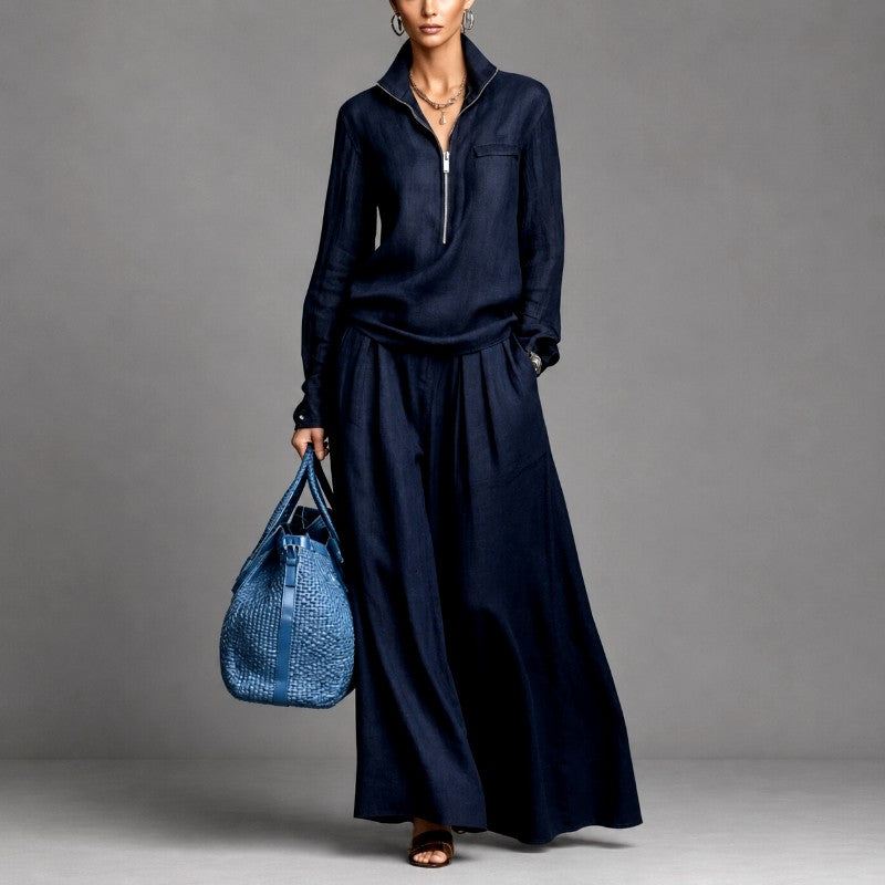 Brenda - Women's Half-Zip Top and Wide Leg Pants Set 2