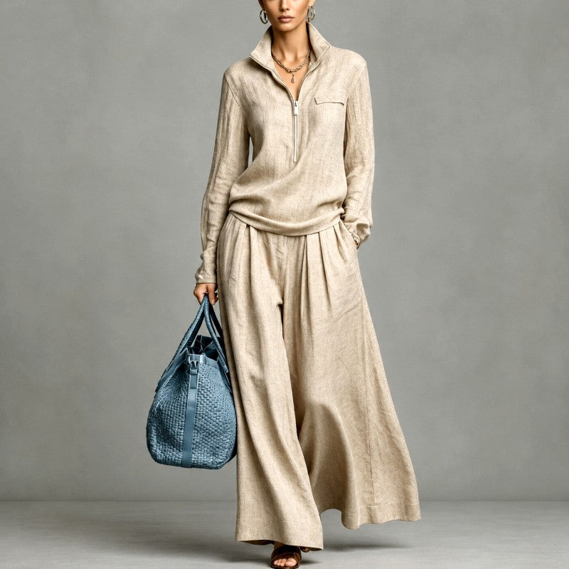 Brenda - Women's Half-Zip Top and Wide Leg Pants Set 4