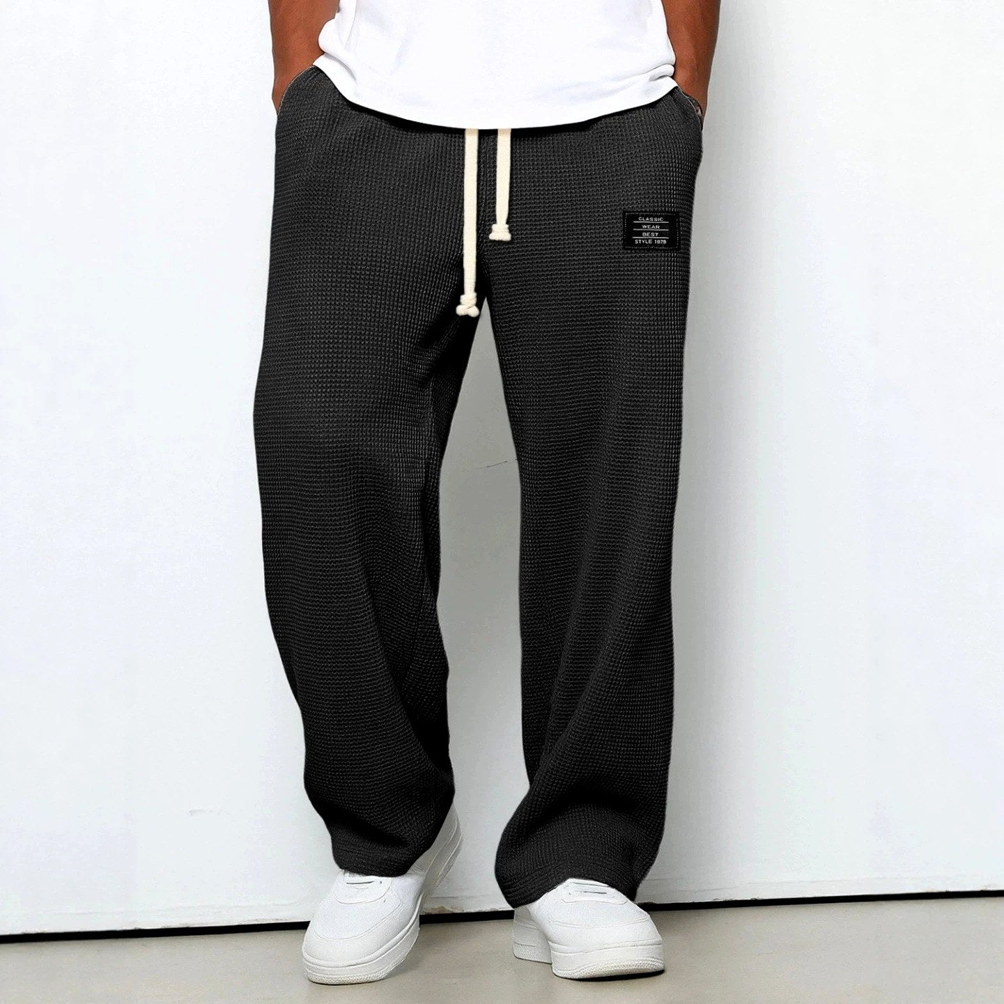 Brett - Men's Waffle Knit Wide-Leg Relaxed-Fit Pants 2