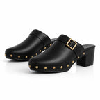 Bridget - Women's Studded Leather Slip-On Heeled Loafers