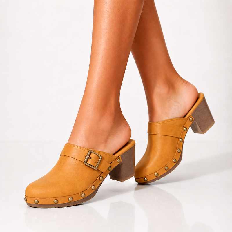 Bridget - Women's Studded Leather Slip-On Heeled Loafers