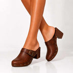 Bridget - Women's Studded Leather Slip-On Heeled Loafers
