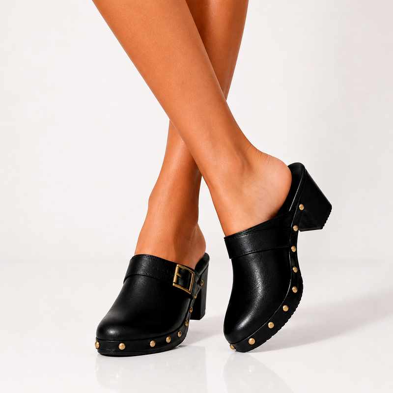 Bridget - Women's Studded Leather Slip-On Heeled Loafers