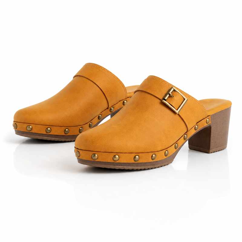 Bridget - Women's Studded Leather Slip-On Heeled Loafers