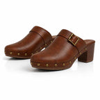 Bridget - Women's Studded Leather Slip-On Heeled Loafers
