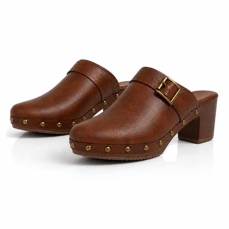 Bridget - Women's Studded Leather Slip-On Heeled Loafers
