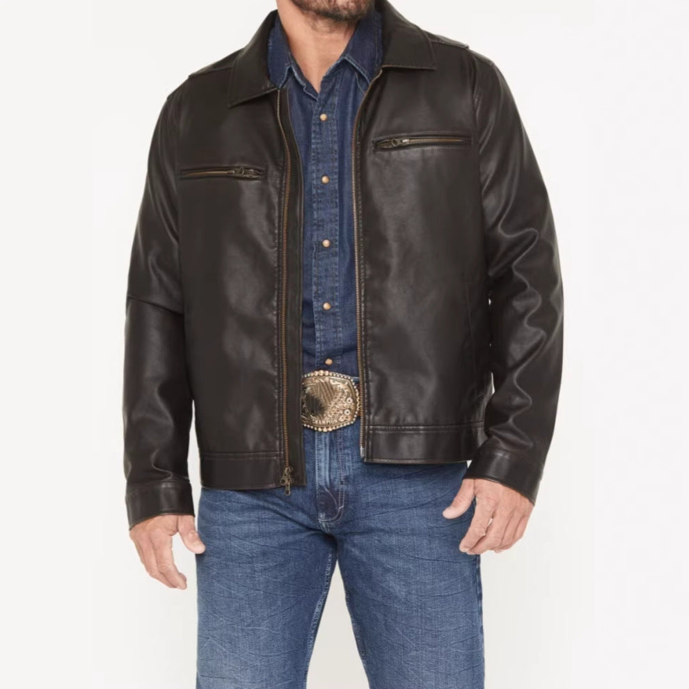 Bruce - Men's Leather Jacket with Front Zip Chest Pockets 1