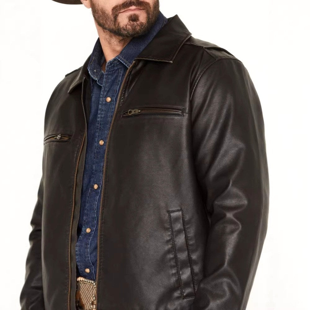 Bruce - Men's Leather Jacket with Front Zip Chest Pockets 3