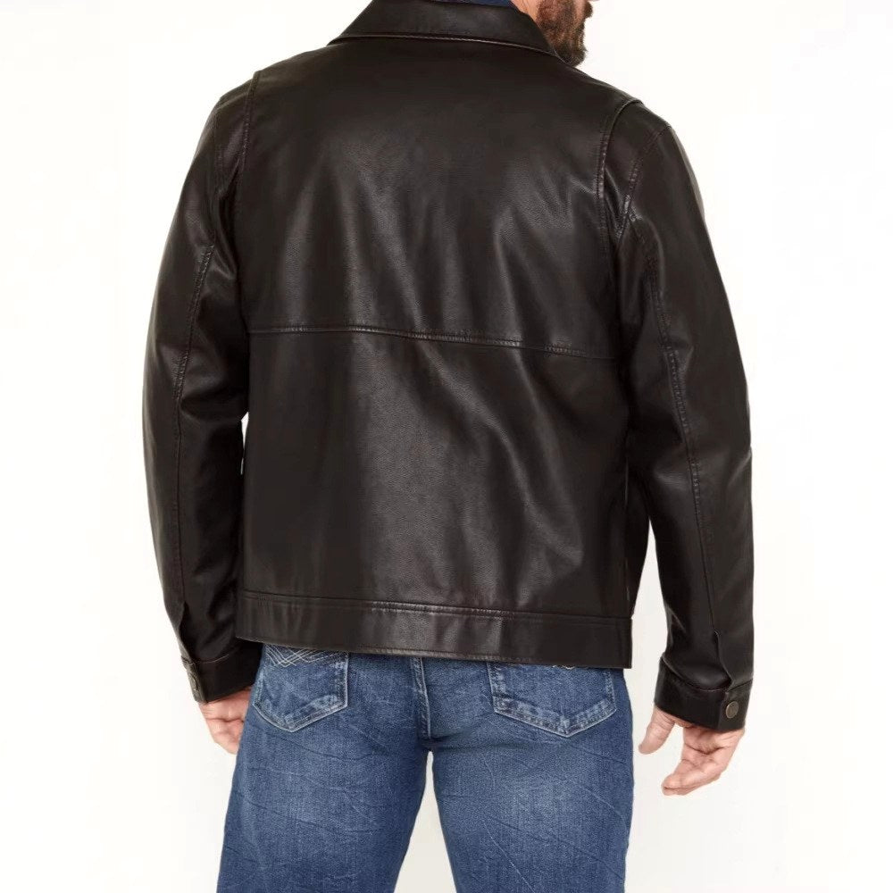 Bruce - Men's Leather Jacket with Front Zip Chest Pockets 4