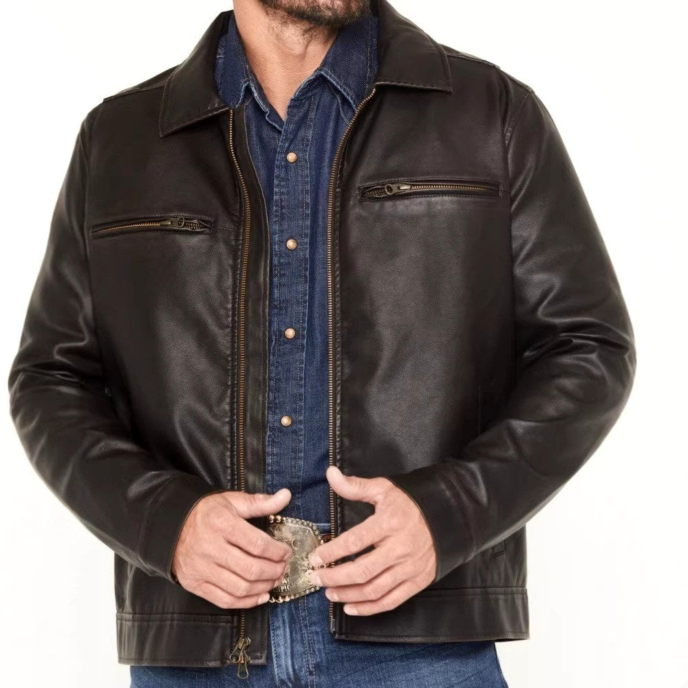 Bruce - Men's Leather Jacket with Front Zip Chest Pockets 5