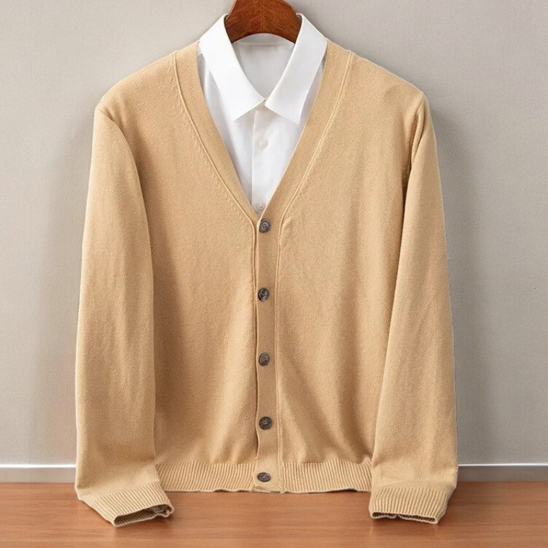 Bryce - Men's V-Neck Cashmere Cardigan with Ribbed Cuffs
