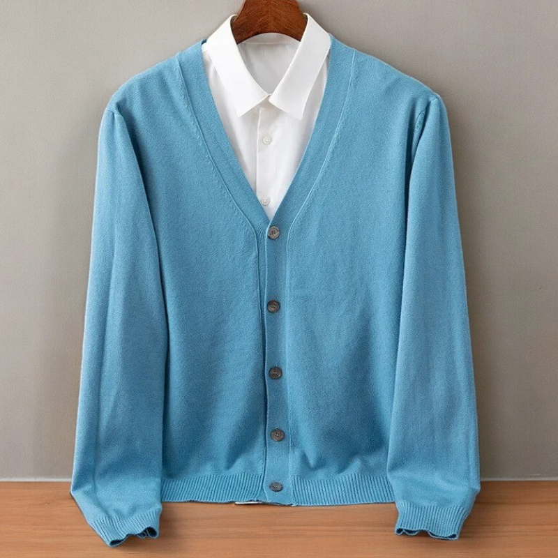 Bryce - Men's V-Neck Cashmere Cardigan with Ribbed Cuffs