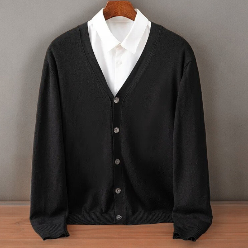 Bryce - Men's V-Neck Cashmere Cardigan with Ribbed Cuffs