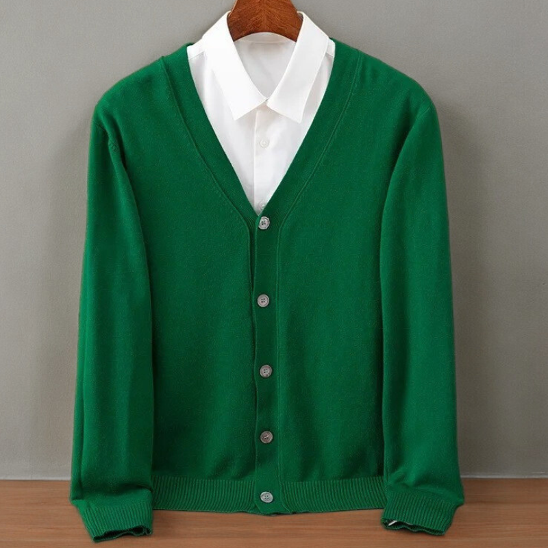 Bryce - Men's V-Neck Cashmere Cardigan with Ribbed Cuffs