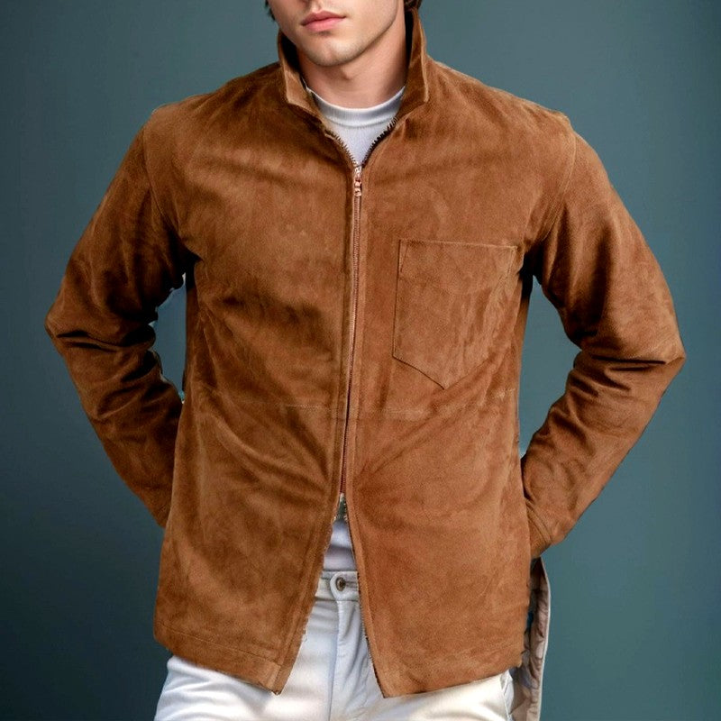 Bryce - Men's Faux Suede Zip-Up Collared Fall Jacket 1