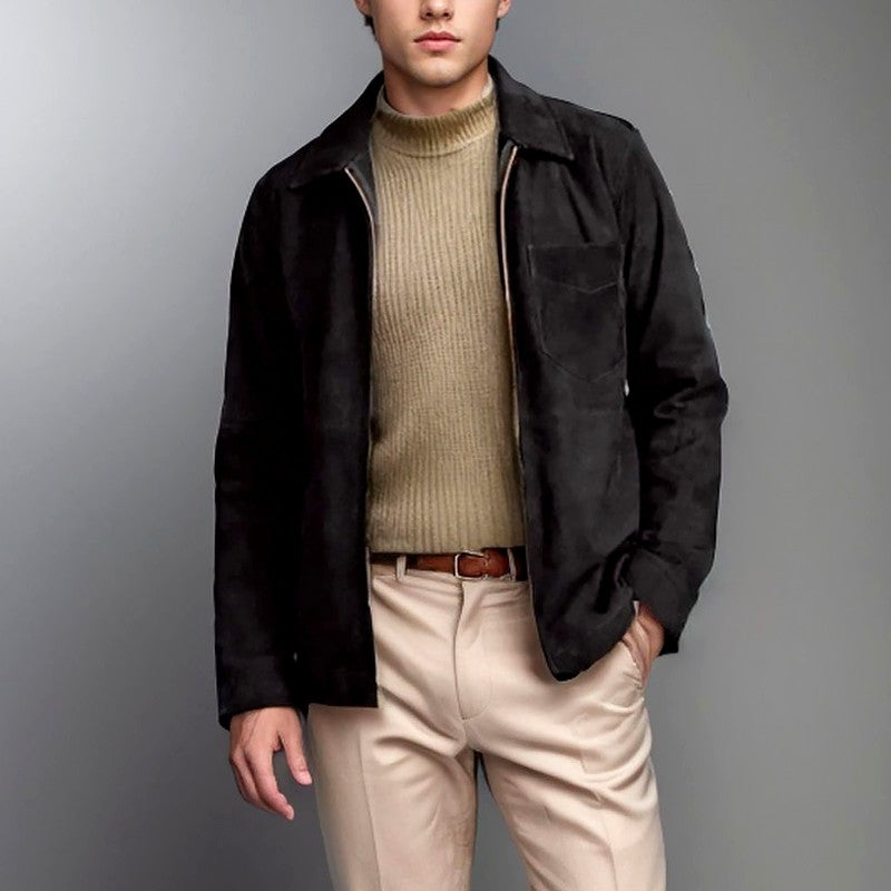 Bryce - Men's Faux Suede Zip-Up Collared Fall Jacket 8
