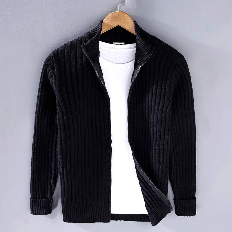 Bryce - Men's Striped Ribbed Zip Front Jacket 1