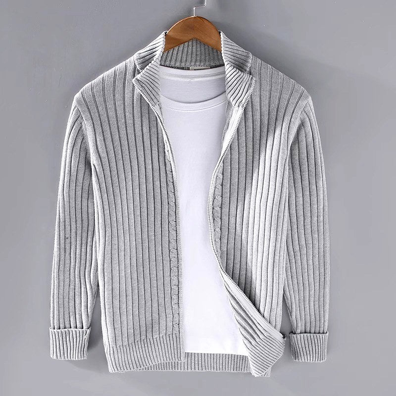 Bryce - Men's Striped Ribbed Zip Front Jacket 2