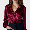 Camila - Women's Lustrous Satin Notch-Collar Blouse