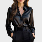 Camila - Women's Lustrous Satin Notch-Collar Blouse