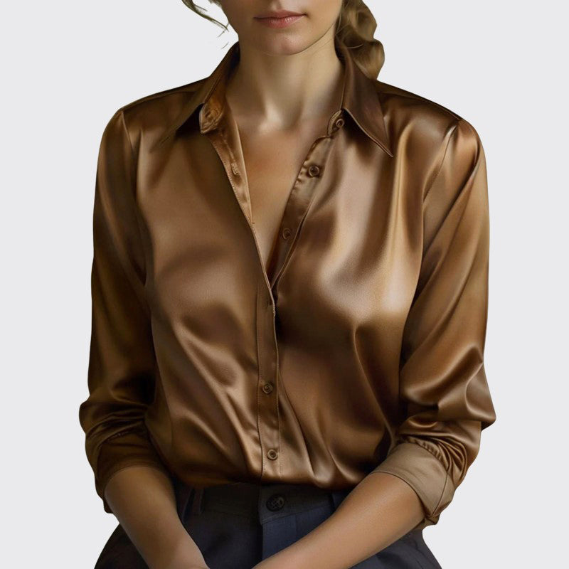 Camila - Women's Lustrous Satin Notch-Collar Blouse
