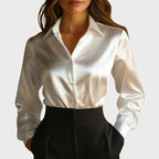 Camila - Women's Lustrous Satin Notch-Collar Blouse