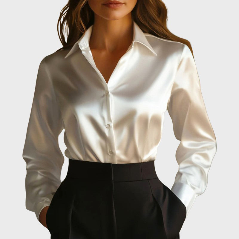 Camila - Women's Lustrous Satin Notch-Collar Blouse