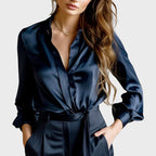 Camila - Women's Lustrous Satin Notch-Collar Blouse