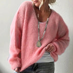 Carla - Women's Cozy Off-the-Shoulder V-Neck  Sweater