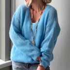 Carla - Women's Cozy Off-the-Shoulder V-Neck  Sweater