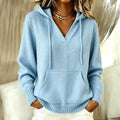 Carly - Women's V-Neck Kangaroo Pocket Knit Hooded Sweater 1