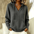 Carly - Women's V-Neck Kangaroo Pocket Knit Hooded Sweater 3