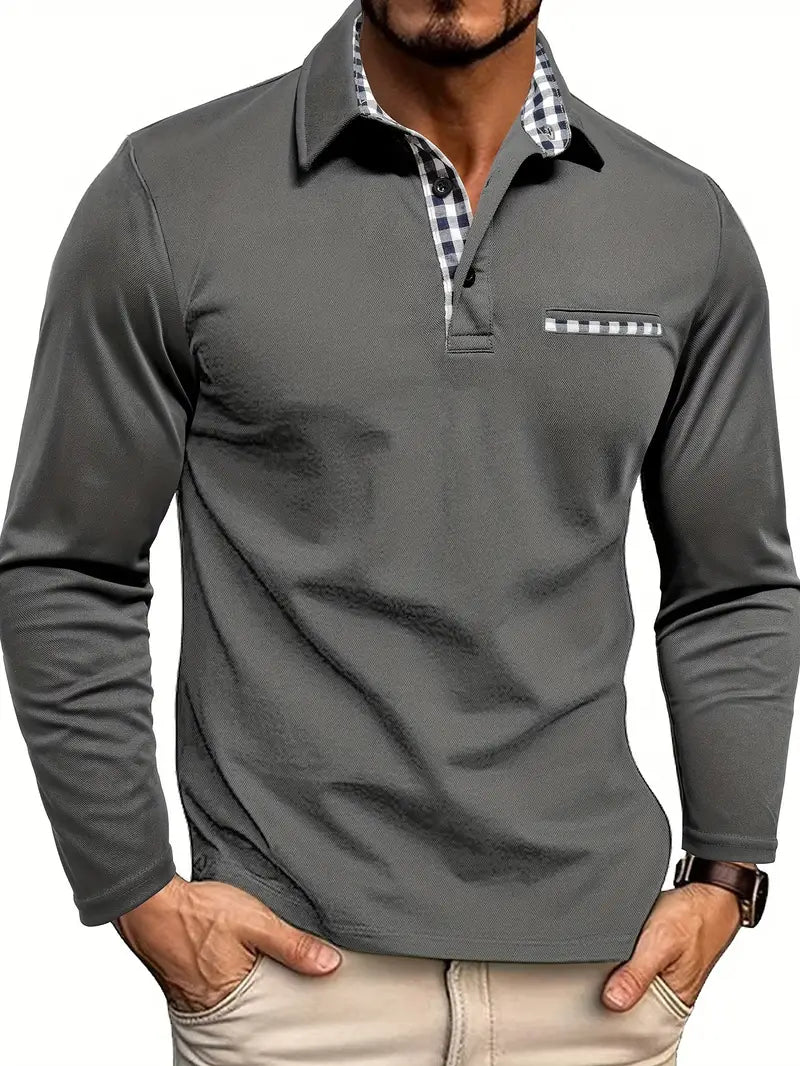 Castor - Men's Long-Sleeve Polo with Contrast Collar Detail