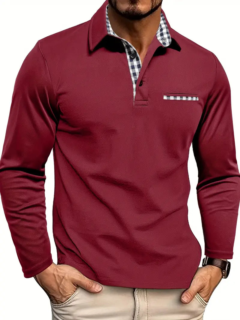 Castor - Men's Long-Sleeve Polo with Contrast Collar Detail