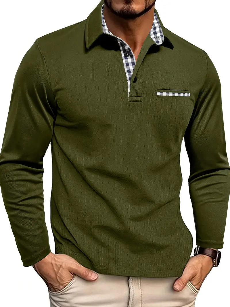 Castor - Men's Long-Sleeve Polo with Contrast Collar Detail