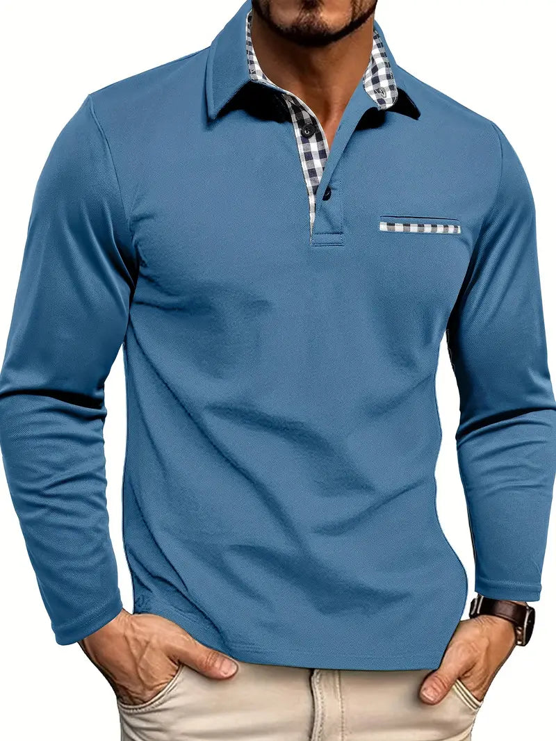Castor - Men's Long-Sleeve Polo with Contrast Collar Detail