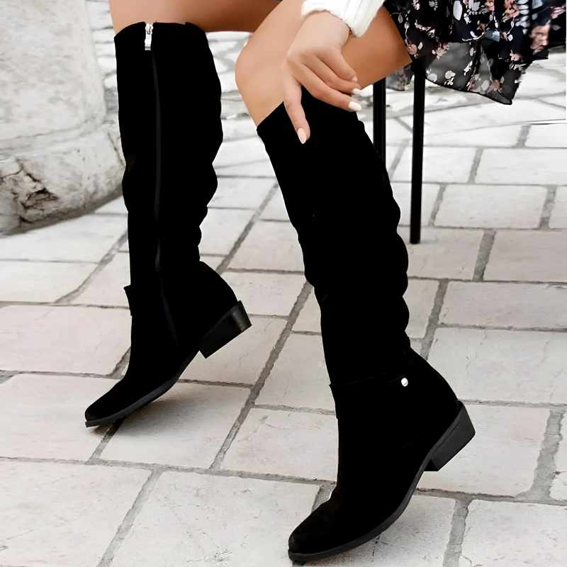 Cheryl - Women's Leather Plain Heel Pointed-Toe Boots 4