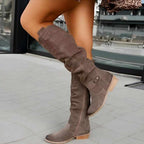 Cheryl - Women's Leather Plain Heel Pointed-Toe Boots 6