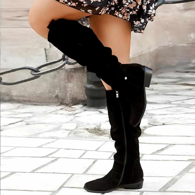 Cheryl - Women's Leather Plain Heel Pointed-Toe Boots 8