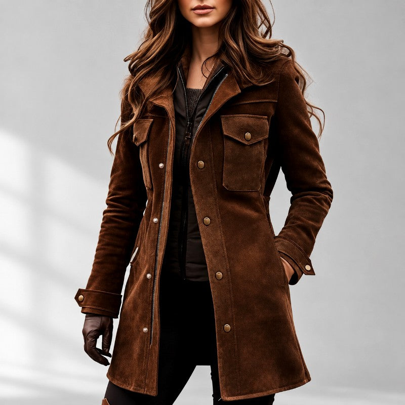 Chiara - Women's Faux Suede Longline Jacket 1