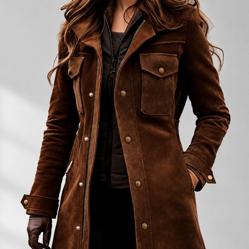 Chiara - Women's Faux Suede Longline Jacket 2