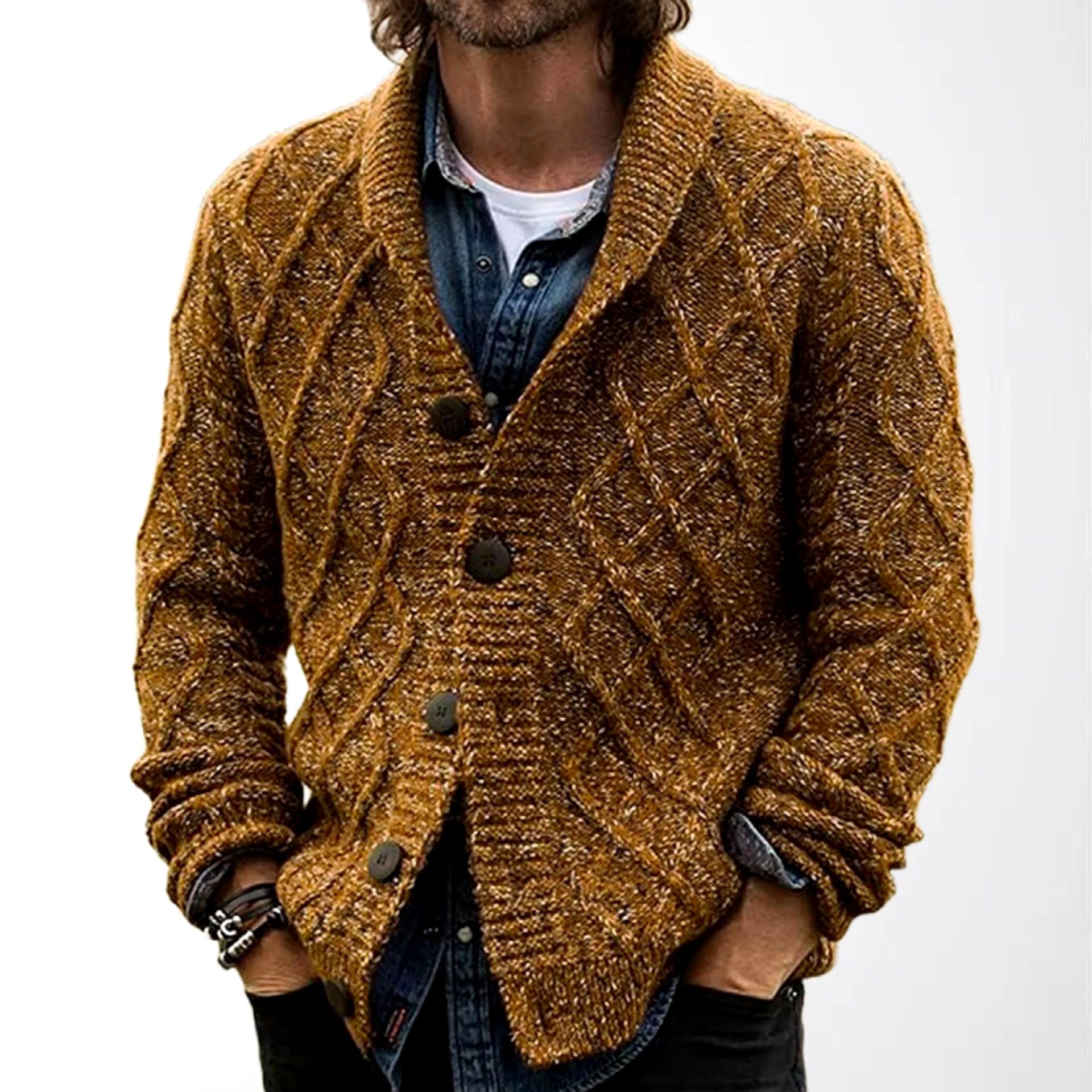 Chris - Men's Argyle Shawl Collar Relaxed Cardigan 2